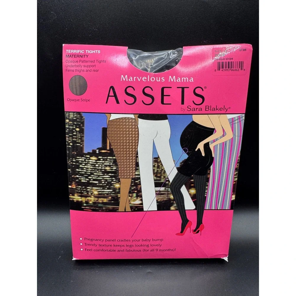 ASSETS by Sara Blakely Marvelous Mama Maternity Tights Black Opaque Stripe Sz 4
